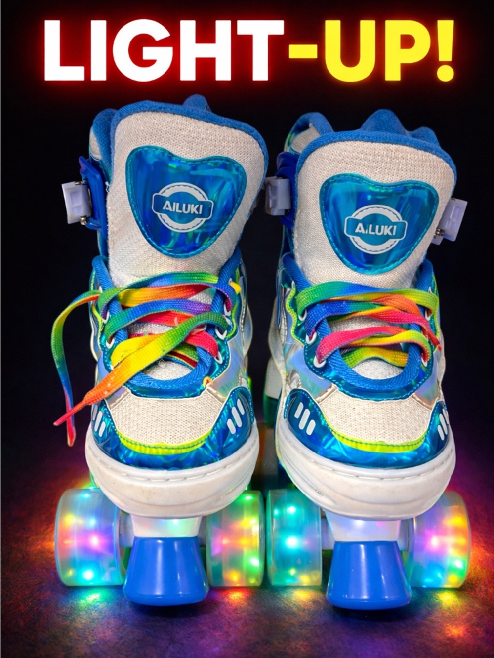 AILUKI Light Up Roller Skates Shoes Kids Rainbow LED Sneakers. Size Small